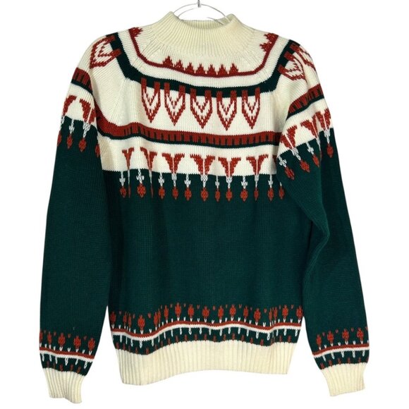 Vintage JC Penney Mockneck Geometric Nordic Print Ski Sweater - Men's Size Large - Picture 1 of 5